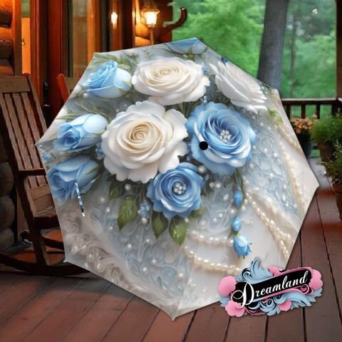 Umbrella,Blue,Rose,Flower,Art,Nouveau,Unique,Style,Printed,Faux,Beads,Parasol,Semi-Automatic,Waterproof,Foldable,rain_umbrella,sun_umbrella,uv_umbrella,travel_umbrella,unique_umbrella,gift_for_her,cute_umbrella,flower_umbrella,sun_parasol,japanese_umbrella,blue_umbrella,blue_parasol,rose_parasol