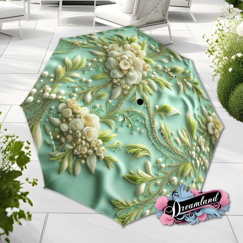 Green,Umbrella,Flower,Art,Nouveau,Unique,Style,Printed,Faux,Beads,Parasol,Semi-Automatic,Waterproof,Foldable,rain_umbrella,sun_umbrella,uv_umbrella,travel_umbrella,unique_umbrella,gift_for_her,cute_umbrella,flower_umbrella,sun_parasol,japanese_umbrella,sakura_umbrella,green_umbrella,green_parasol