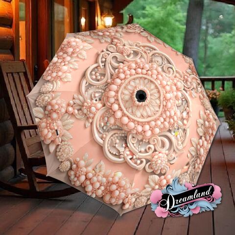 Pink,Umbrella,Flower,Art,Nouveau,Unique,Style,Printed,Faux,Beads,Parasol,Semi-Automatic,Waterproof,Foldable,rain_umbrella,sun_umbrella,uv_umbrella,travel_umbrella,unique_umbrella,gift_for_her,cute_umbrella,flower_umbrella,sun_parasol,japanese_umbrella,pink_umbrella,pink_parasol,peach_umbrella