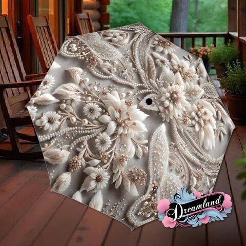 Silver,Gray,Umbrella,Flower,Art,Nouveau,Unique,Style,Printed,Faux,Beads,Parasol,Semi-Automatic,Waterproof,Foldable,rain_umbrella,sun_umbrella,uv_umbrella,travel_umbrella,unique_umbrella,gift_for_her,cute_umbrella,flower_umbrella,sun_parasol,japanese_umbrella,sakura_umbrella,silver_umbrella,gray_umbrella