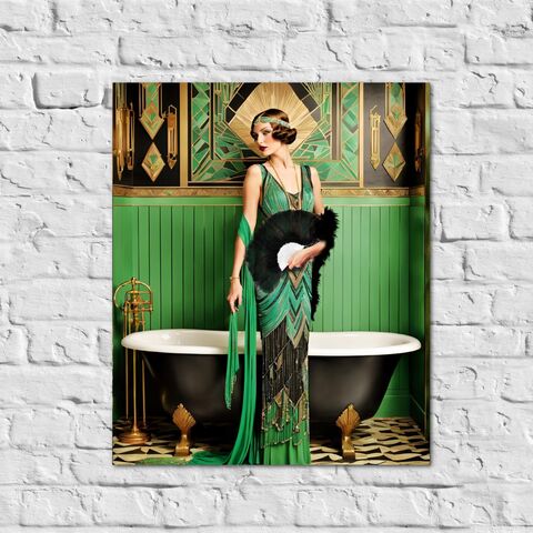 Green,Art,Deco,Wall,Print,Bathroom,Gatsby,Girl,Poster,Retro,Powder,Room,1920s,Style,Home,Decor,art_deco_decor,art_deco_print,art_deco_poster,art_deco_bathroom,bathroom_wall_art,art_deco_wall_art,gatsby_girl_print,gatsby_girl_poster,gift_for_her,christmas_gift,retro_decor,retro_print,retro_bathroom