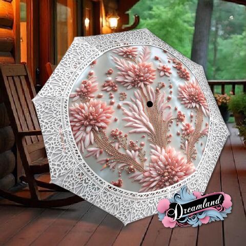 Flower,Umbrella,Unique,Pink,Art,Nouveau,Style,Printed,Faux,White,Lace,Parasol,Semi-Automatic,Waterproof,Foldable,rain_umbrella,sun_umbrella,uv_umbrella,travel_umbrella,unique_umbrella,gift_for_her,cute_umbrella,flower_umbrella,sun_parasol,japanese_umbrella,pink_umbrella,white_umbrella,white_parasol