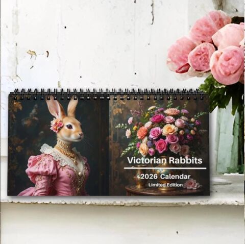 Victorian,Rabbits,Desktop,2026,Calendar,Spiral,Cute,Forest,Animals,Desk,Office,Home,Decor,Planner