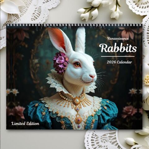 Renaissance,Rabbits,2026,Wall,Calendar,Limited,Edition,Animals,Wearing,Clothes,Planner,Home,Office,Decor