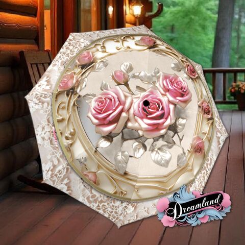 PInk,Cream,Umbrella,Unique,Flower,Roses,Art,Nouveau,Style,Printed,Faux,Lace,Parasol,Semi-Automatic,Waterproof,Foldable,rain_umbrella,sun_umbrella,uv_umbrella,travel_umbrella,unique_umbrella,gift_for_her,cute_umbrella,flower_umbrella,sun_parasol,japanese_umbrella,white_umbrella,pink_umbrella,cream_umbrella