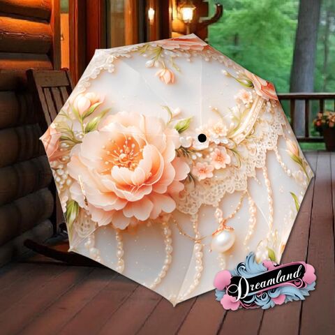 Unique,Umbrella,Art,Nouveau,Style,Printed,Faux,Cream,Peach,Flowers,Beads,Parasol,Semi-Automatic,Waterproof,Foldable,rain_umbrella,sun_umbrella,uv_umbrella,travel_umbrella,unique_umbrella,gift_for_her,cute_umbrella,flower_umbrella,sun_parasol,japanese_umbrella,white_umbrella,pink_umbrella,peach_parasol