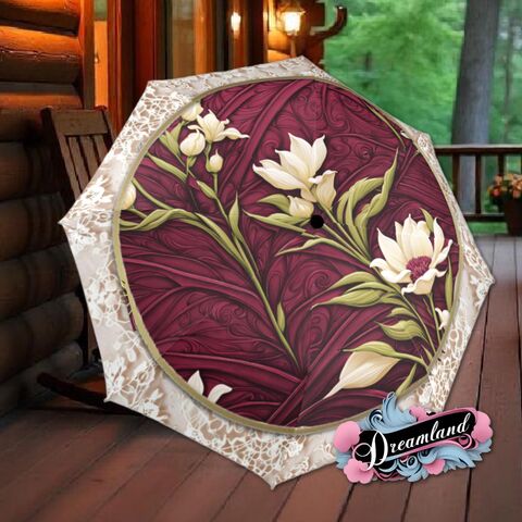 Burgundy,Cream,Umbrella,Art,Nouveau,Unique,Style,Printed,Faux,Flower,Lace,Parasol,Semi-Automatic,Waterproof,Foldable,rain_umbrella,sun_umbrella,uv_umbrella,travel_umbrella,unique_umbrella,gift_for_her,cute_umbrella,flower_umbrella,sun_parasol,red_umbrella,red_parasol,cream_umbrella,burgundy_umbrella