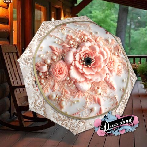 Peach,Cream,Flower,Umbrella,Unique,Art,Nouveau,Style,Printed,Faux,Lace,Parasol,Semi-Automatic,Waterproof,Foldable,rain_umbrella,sun_umbrella,uv_umbrella,travel_umbrella,unique_umbrella,gift_for_her,cute_umbrella,flower_umbrella,sun_parasol,japanese_umbrella,pink_umbrella,cream_umbrella,peach_parasol