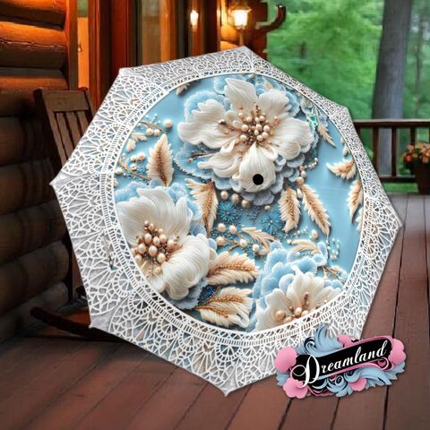 Blue,Floral,Unique,Umbrella,Art,Nouveau,Style,Printed,Faux,Flower,Lace,Parasol,Semi-Automatic,Waterproof,Foldable,rain_umbrella,sun_umbrella,uv_umbrella,travel_umbrella,unique_umbrella,gift_for_her,cute_umbrella,flower_umbrella,sun_parasol,japanese_umbrella,blue_umbrella,blue_parasol,white_umbrella