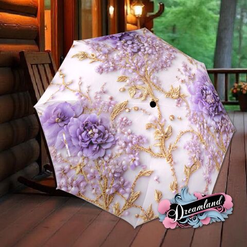 Purple,Gold,White,Floral,Unique,Umbrella,Art,Nouveau,Style,Printed,Faux,Flowers,Beads,Parasol,Semi-Automatic,Waterproof,Foldable,rain_umbrella,sun_umbrella,uv_umbrella,travel_umbrella,unique_umbrella,gift_for_her,cute_umbrella,flower_umbrella,sun_parasol,japanese_umbrella,purple_umbrella,white_umbrella,purple_parasol