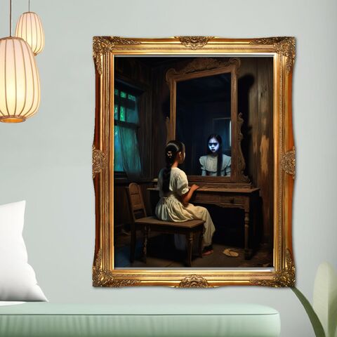 Wall,Art,Print,Dark,Academia,Oil,Painting,Spirit,In,The,Mirror,Ghost,Girl,Nocturne,Children,Victorain,Moody,dark_academia_decor,dark_academia_print,dark_academia_art,ghost_print,ghost_painting,gothic_print,gothic_art,halloween_decor,halloween_print,halloween_art,witchy_print,witchy_art