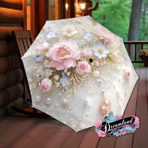 Blue,Pink,Floral,Unique,Umbrella,Art,Nouveau,Style,Printed,Faux,Flowers,Beads,Parasol,Semi-Automatic,Waterproof,Foldable,rain_umbrella,sun_umbrella,uv_umbrella,travel_umbrella,unique_umbrella,gift_for_her,cute_umbrella,flower_umbrella,sun_parasol,japanese_umbrella,valentines_gift,rose_umbrella,pink_umbrella