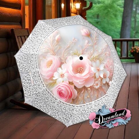 Pink,Rose,Unique,Umbrella,Art,Nouveau,Style,Printed,Faux,Floral,Lace,Parasol,Semi-Automatic,Waterproof,Foldable,rain_umbrella,sun_umbrella,uv_umbrella,travel_umbrella,unique_umbrella,gift_for_her,cute_umbrella,flower_umbrella,sun_parasol,japanese_umbrella,valentines_gift,rose_umbrella,pink_umbrella