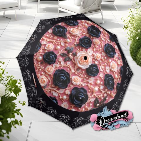 Gothic,Pink,Black,Umbrella,Flower,Roses,Romantic,Art,Nouveau,Floral,Faux,Printed,Lace,Parasol,Semi-Automatic,Waterproof,Foldable,rain_umbrella,unique_umbrella,uv_umbrella,sun_umbrella,unique_gift,flower_umbrella,boho_umbrella,cute_umbrella,gift_for_her,pink_umbrella,gothic_umbrella,gothic_fashion,black_pink_umbrella