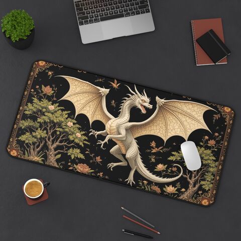 Dragon,Medieval,Desk,Mat,Mousepad,Office,Decor,Large,Gaming,Dark,Fantasy,Gothic,Design,Aesthetic,Floral,gaming_desk_mat,large_desk_mat,office_gift,gift_for_her,dark_academia_desk,cottagecore_desk,medieval_decor,medieval_desk_mat,medieval_mouse,lady_knight,knight_mousepad,dragon_mousepad,dragon_desk_mat