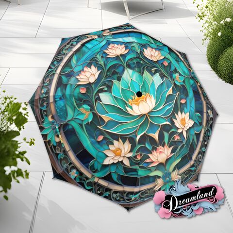 Teal,Lotus,Flower,Umbrella,Romantic,Floral,Blossoms,Faux,Stained,Glass,Parasol,Semi-Automatic,Waterproof,Foldable,rain_umbrella,unique_umbrella,uv_umbrella,sun_umbrella,unique_gift,flower_umbrella,boho_umbrella,cute_umbrella,gift_for_her,stained_umbrella,sakura_umbrella,floral_umbrella,teal_umbrlla