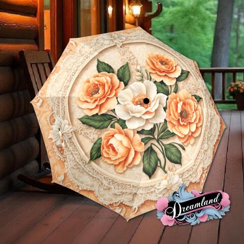 Peach,Rose,Flower,Umbrella,Romantic,Art,Nouveau,Floral,Blossoms,Faux,Stained,Glass,Parasol,Semi-Automatic,Waterproof,Foldable,rain_umbrella,unique_umbrella,uv_umbrella,sun_umbrella,unique_gift,flower_umbrella,boho_umbrella,cute_umbrella,gift_for_her,stained_umbrella,valentines_gift,pink_umbrella,peach_umbrella