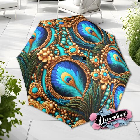 Peacock,Feather,Umbrella,Art,Nouveau,Style,Unique,Printed,Faux,Floral,Beads,Parasol,Semi-Automatic,Waterproof,Foldable,rain_umbrella,sun_umbrella,uv_umbrella,travel_umbrella,unique_umbrella,gift_for_her,cute_umbrella,flower_umbrella,sun_parasol,japanese_umbrella,sakura_umbrella,blue_umbrella,feather_umbrella