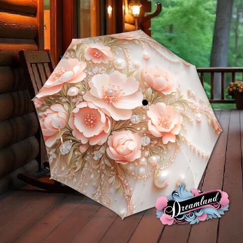 Flower,Peach,Unique,Umbrella,Art,Nouveau,Style,Printed,Faux,Floral,Beads,Parasol,Semi-Automatic,Waterproof,Foldable,rain_umbrella,sun_umbrella,uv_umbrella,travel_umbrella,unique_umbrella,gift_for_her,cute_umbrella,flower_umbrella,sun_parasol,japanese_umbrella,valentines_gift,pink_umbrella,peach_umbrella