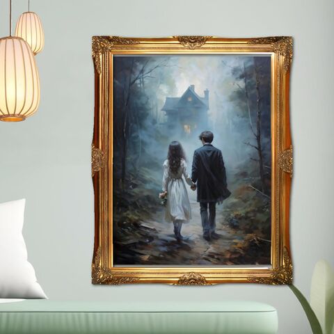 Girl,In,White,Crossing,Over,Print,Dark,Academia,Oil,Painting,Nocturne,Ghost,Children,Victorain,Moody,Wall,Art,dark_academia_print,dark_academia_decor,dark_moody_print,moody_painting,lady_in_white_print,victorian_print,victorian_painting,haunted_painting,halloween_decor,halloween_wall_art,halloween_print,ghost_print,ghost_painting