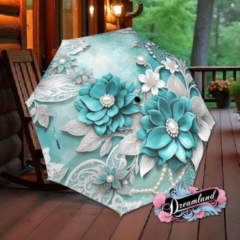 Teal,Silver,Gray,Unique,Umbrella,Flower,Art,Nouveau,Style,Printed,Faux,Floral,Beads,Parasol,Semi-Automatic,Waterproof,Foldable,rain_umbrella,sun_umbrella,uv_umbrella,travel_umbrella,unique_umbrella,gift_for_her,cute_umbrella,flower_umbrella,sun_parasol,japanese_umbrella,valentines_gift,teal_umbrella,gray_umbrella