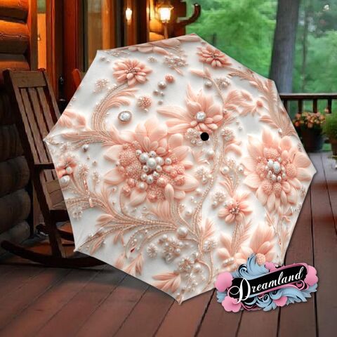 White,Unique,Umbrella,Peach,Flower,Floral,Art,Nouveau,Style,Printed,Faux,Beads,Parasol,Semi-Automatic,Waterproof,Foldable,rain_umbrella,sun_umbrella,uv_umbrella,travel_umbrella,unique_umbrella,gift_for_her,cute_umbrella,flower_umbrella,sun_parasol,japanese_umbrella,valentines_gift,white_umbrella,peach_umbrella