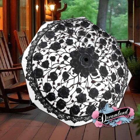 Gothic,Rose,Black,Umbrella,Flower,Romantic,Art,Nouveau,Floral,Faux,Printed,Lace,Parasol,White,Semi-Automatic,Waterproof,Foldable,rain_umbrella,unique_umbrella,uv_umbrella,sun_umbrella,unique_gift,flower_umbrella,boho_umbrella,cute_umbrella,gift_for_her,gothic_umbrella,gothic_fashion,white_umbrella