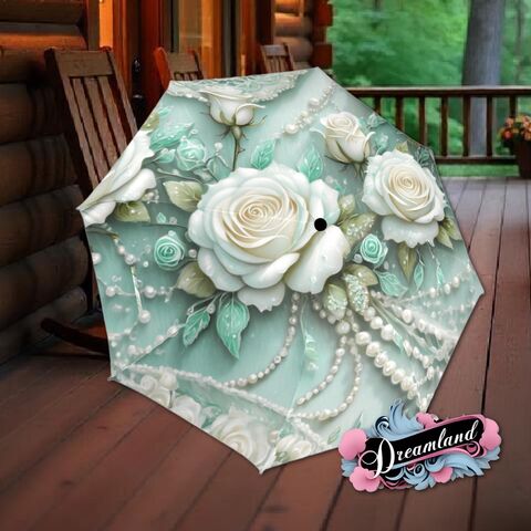 Teal,Roses,Umbrella,Romantic,Flower,Floral,Art,Nouveau,Style,Printed,Faux,Lace,Parasol,Semi-Automatic,Waterproof,Foldable,rain_umbrella,sun_umbrella,uv_umbrella,travel_umbrella,unique_umbrella,gift_for_her,cute_umbrella,flower_umbrella,sun_parasol,japanese_umbrella,valentines_gift,white_parasol,teal_umbrella