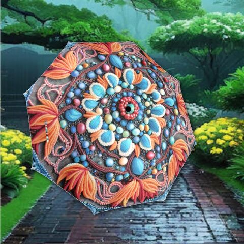Autumn,Boho,Umbrella,Art,Nouveau,Blue,Mandela,Parasol,Semi-Automatic,Sun,Rain,Waterproof,Foldable,boho_umbrells,rain_umbrella,sun_umbrella,travel_umbrella,pocket_umbrella,blue_umbrella,blue_parasol,ethnic_umbrella,fall_umbrella,autumn_umbrella,gift_for_her,unique_gift,flower_umbrella