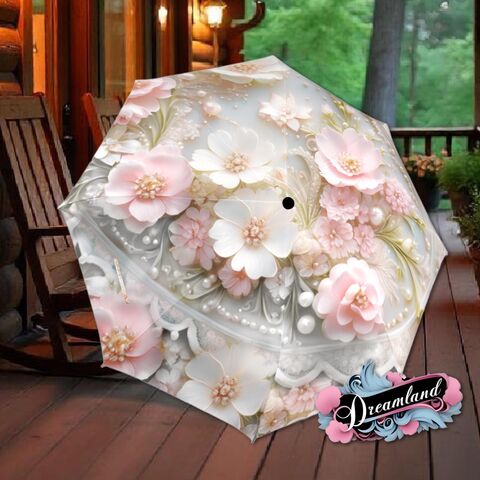 White,Pink,Umbrella,Floral,Art,Nouveau,Style,Printed,Faux,Lace,Flower,Parasol,Semi-Automatic,Waterproof,Foldable,rain_umbrella,sun_umbrella,uv_umbrella,travel_umbrella,unique_umbrella,gift_for_her,cute_umbrella,flower_umbrella,sun_parasol,japanese_umbrella,valentines_gift,white_parasol,pink_umbrella