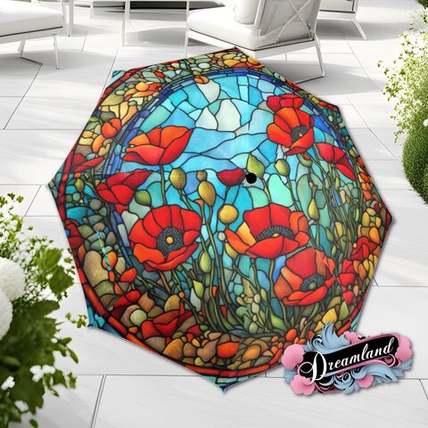 Red,Flower,Umbrella,Romantic,Art,Nouveau,Poppies,Floral,Blossoms,Faux,Stained,Glass,Parasol,Semi-Automatic,Waterproof,Foldable,rain_umbrella,unique_umbrella,uv_umbrella,sun_umbrella,unique_gift,flower_umbrella,boho_umbrella,cute_umbrella,gift_for_her,stained_umbrella,valentines_gift,red_unbrella,poppy_umbrella