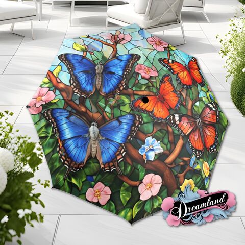Butterfly,Garden,Umbrella,Romantic,Floral,Blossoms,Faux,Stained,Glass,Flower,Parasol,Semi-Automatic,Waterproof,Foldable,rain_umbrella,unique_umbrella,uv_umbrella,sun_umbrella,unique_gift,flower_umbrella,boho_umbrella,cute_umbrella,gift_for_her,stained_umbrella,red_umbrella,butterfly_gift,butterfly_umbrella