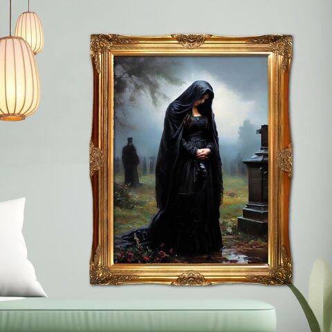 Dark,Gothic,Print,Oil,Painting,Visiting,Cemetary,Mourning,Halloween,Nocturne,Witchy,Victorain,Moody,Wall,Art,dark_academia,dark_academia_print,gothic_print,gothic_painting,halloween_decor,halloween_art,dark_painting,dark_print,moody_painting,victorian_wall_art,horror_wall_art,dark_moody_painting,gothic_wall_art