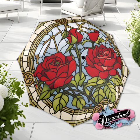 Gothic,Red,Rose,Flower,Umbrella,Romantic,Floral,Blossoms,Faux,Stained,Glass,Parasol,Semi-Automatic,Waterproof,Foldable,rain_umbrella,unique_umbrella,uv_umbrella,sun_umbrella,unique_gift,flower_umbrella,boho_umbrella,cute_umbrella,gift_for_her,stained_umbrella,red_umbrella,gothic_umbrella,rose_umbrella