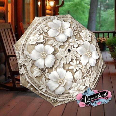 Beige,Cream,Flower,Umbrella,Floral,Victorian,Style,Printed,Faux,Lace,Parasol,Semi-Automatic,Waterproof,Foldable,rain_umbrella,sun_umbrella,uv_umbrella,travel_umbrella,unique_umbrella,gift_for_her,cute_umbrella,flower_umbrella,sun_parasol,japanese_umbrella,valentines_gift,white_umbrella,cream_parasol