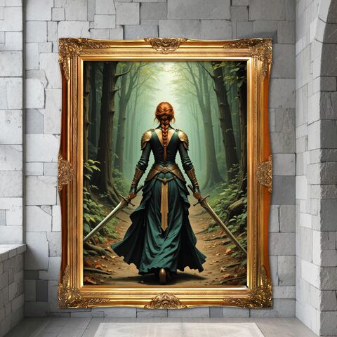 Medieval,Print,Lady,Knight,Celtic,Warrior,In,Forest,Painting,Dark,Academia,Wall,Art,Oil,Moody,dark_academia_decor,dark_academia_print,dark_moody_painting,lady_knight_print,lady_knight,knight_painting,medieval_print,medieval_painting,knight_wall_art,woman_knight,knight_print,medieval_decor,celtic_art