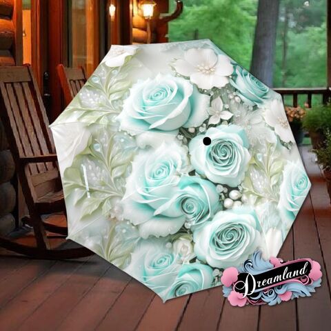 Teal,Roses,Romantic,Flower,Umbrella,Floral,Art,Nouveau,Style,Printed,Faux,Lace,Parasol,Semi-Automatic,Waterproof,Foldable,rain_umbrella,sun_umbrella,uv_umbrella,travel_umbrella,unique_umbrella,gift_for_her,cute_umbrella,flower_umbrella,sun_parasol,japanese_umbrella,valentines_gift,white_parasol,teal_umbrella