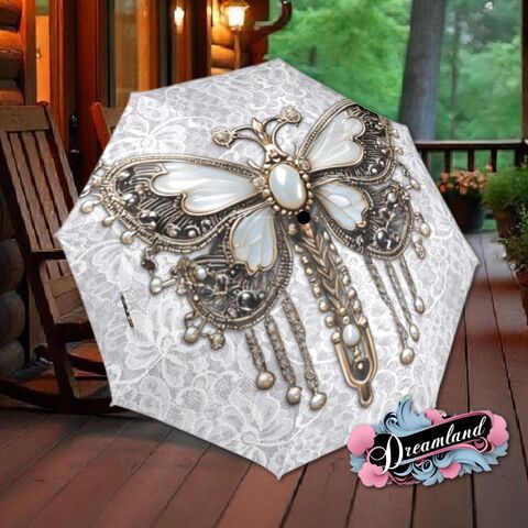 White,Silver,Butterfly,Umbrella,Floral,Art,Nouveau,Style,Printed,Faux,Lace,Parasol,Semi-Automatic,Waterproof,Foldable,rain_umbrella,sun_umbrella,uv_umbrella,travel_umbrella,unique_umbrella,gift_for_her,cute_umbrella,flower_umbrella,sun_parasol,japanese_umbrella,valentines_gift,white_parasol,butterfly__umbrella