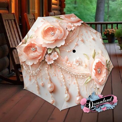 Peach,Flower,Romantic,Umbrella,Floral,Victorian,Style,Printed,Faux,Lace,Pearls,Parasol,Semi-Automatic,Waterproof,Foldable,rain_umbrella,sun_umbrella,uv_umbrella,stained_umbrella,travel_umbrella,unique_umbrella,gift_for_her,cute_umbrella,flower_umbrella,sun_parasol,japanese_umbrella,valentines_gift,pink_parasol