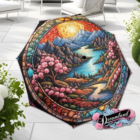 Sakura,Garden,Umbrella,Romantic,Floral,Blossoms,Faux,Stained,Glass,Mosaic,Flower,Parasol,Semi-Automatic,Waterproof,Foldable,rain_umbrella,unique_umbrella,uv_umbrella,sun_umbrella,unique_gift,flower_umbrella,boho_umbrella,cute_umbrella,gift_for_her,stained_umbrella,sakura_umbrella,japanese_umbrella,valentines_gift