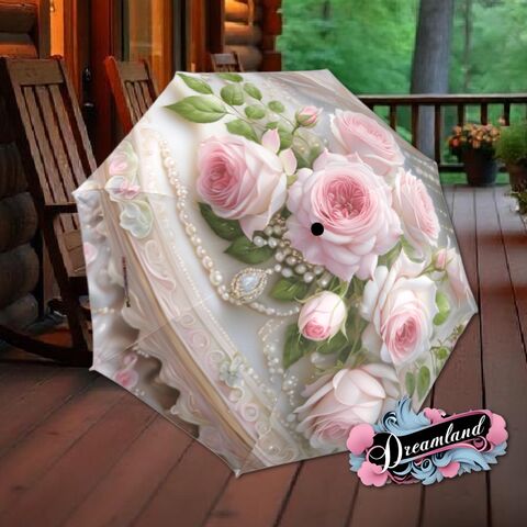 Pearls,Pink,Roses,Umbrella,Flower,Floral,Victorian,Style,Printed,Faux,Lace,Parasol,Semi-Automatic,Waterproof,Foldable,rain_umbrella,sun_umbrella,uv_umbrella,stained_umbrella,travel_umbrella,unique_umbrella,gift_for_her,cute_umbrella,flower_umbrella,sun_parasol,japanese_umbrella,peach_parasol,pink_umbrella