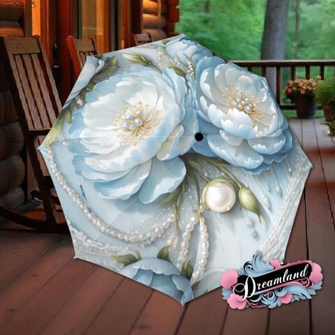 White,Blue,Flower,Umbrella,Floral,Victorian,Style,Printed,Faux,Lace,Pearls,Peonies,Parasol,Semi-Automatic,Waterproof,Foldable,rain_umbrella,sun_umbrella,uv_umbrella,stained_umbrella,travel_umbrella,unique_umbrella,gift_for_her,cute_umbrella,flower_umbrella,sun_parasol,japanese_umbrella,valentines_gift,blue_parasol