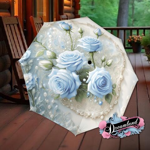 Pearls,Blue,Roses,Umbrella,Flower,Floral,Victorian,Style,Printed,Faux,Lace,Parasol,Semi-Automatic,Waterproof,Foldable,rain_umbrella,sun_umbrella,uv_umbrella,stained_umbrella,travel_umbrella,unique_umbrella,gift_for_her,cute_umbrella,flower_umbrella,sun_parasol,japanese_umbrella,peach_parasol,blue_umbrella