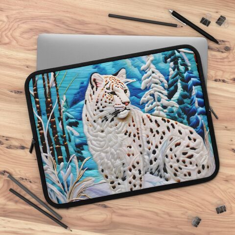 Snow,Leopard,Laptop,Case,William,Morris,Inspired,Cottagecore,Faux,Embroidered,Forestcore,Sleeve,13,15,17,Inches,Ipad,Air,Macbook,cat_laptop_sleeve,cat_laptop_case,embroidered_laptop,winter_laptop_case,winter_laptop_sleeve,office_gift,gift_for_her,animal_print_laptop,laptop_sleeve,laptop_case,cottagecore_laptop,nature_laptop_sleeve,leopard_laptop