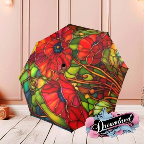 Red,Poppy,Romantic,Umbrella,Victorian,Inspired,Faux,Stained,Glass,Flower,Parasol,Semi-Automatic,Waterproof,Foldable,pink_umbrella,rain_umbrella,unique_umbrella,uv_umbrella,sun_umbrella,victorian_umbrella,unique_gift,flower_umbrella,boho_umbrella,cute_umbrella,gift_for_her,stained_umbrella,red_umbrella