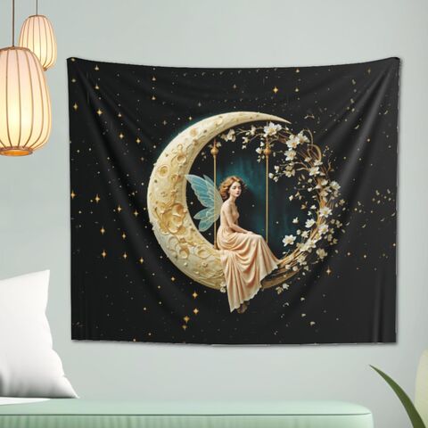 Fairy,Moon,Tapestry,Lightweight,Indoor,Wall,Hanging,Mystical,Witchy,Dark,Academia,Boho,Home,Decor,dark_academia,dark_wall_hanging,wall_tapestry,wall_hanging,fairy_wall_hanging,fairy_art,moon_wall_art,moon_wall_hanging,witchy_gift,witchy_decor,halloween_decor,boho_wall_hanging,moon_tapestry
