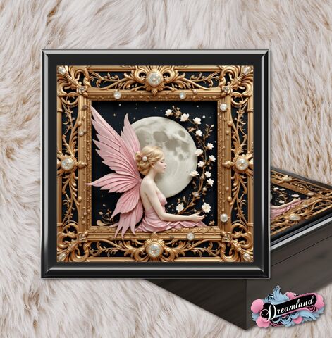 Pink,Fairy,Moon,Art,Nouveau,Wood,Jewelry,Box,Magical,Printed,Style,Keepsake,Witchy,Gift,Memory