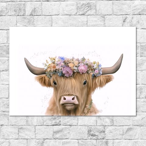Highland,Scottish,Cow,Wall,Art,Farmhouse,Canvas,Watercolor,Painting,Decor,Flower,Crown,Small,And,Large,Size,Frame,Print,highland_cow_art,highland_cow_print,cow_wall_decor,cow_watercolor_print,cow_painting,cow_poster,scottish_wall_art,cow_wall_art,farmhouse_print,farmhouse_wall,farmhouse_decor,scottish_print