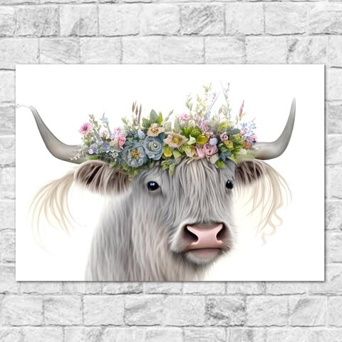 Scottish,Highland,Cow,Farmhouse,Canvas,Wall,Art,Decor,Flower,Crown,Small,And,Large,Size,Frame,Print,highland_cow_wall,highland_cow_print,farmhouse_print,farmhouse_wall_art,cow_wall_art,scottish_cow_print,scottish_wall_art,highland_cow_decor,minimalist_wall_art,cow_print,highland_cow_canvas,scottish_cow_poster,highland_poster