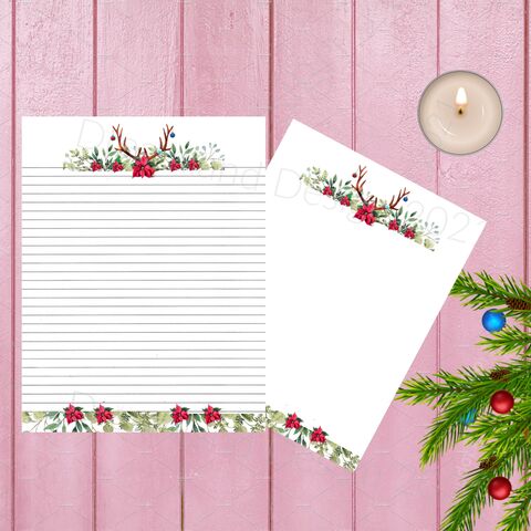 Reindeer,Stationary,Christmas,Note,Book,Printable,Blank,Digital,Writing,Paper,Holiday,Floral,Lined,Flower,Watercolor,Roses,digital_download,junk_journal,blank_pages,journal_pages,lined_pages,writing_paper,digital_paper,christmas_paper,stationary_christmas,lined_paper,stationary,printable_stationary,reindeer_printable